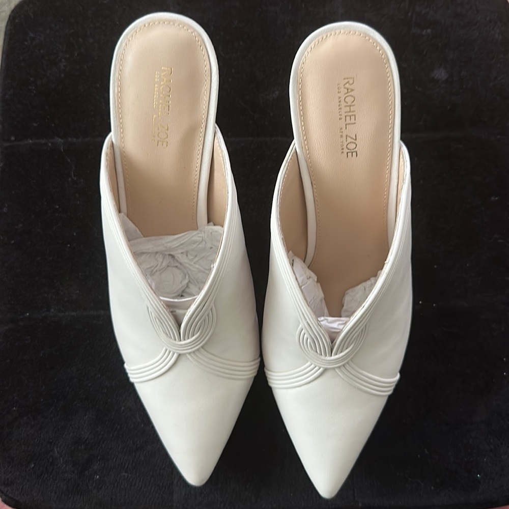 Rachel Zoe Liana Women's Leather Stiletto Heel Pump Slide Mule Cream Size 8.5